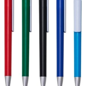 Caneta plástica personalizada colorida com clip branco