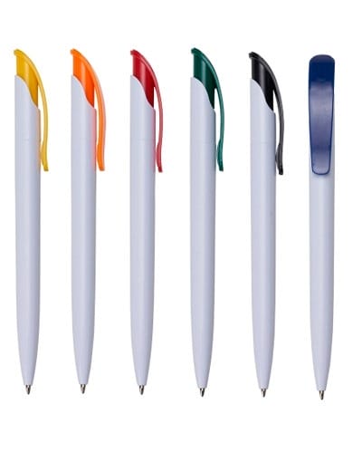 Caneta plástica personalizada com clip colorido