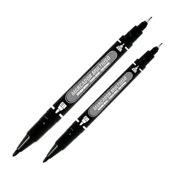 Caneta Marcador Multiuso Permanente com Ponta Dupla Preto