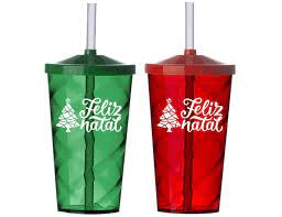 Copo com Canudo Personalizado de Natal