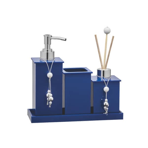 Kit Para Banheiro em Acrílico Azul Perolado com 04 itens