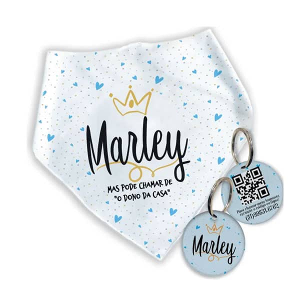 Kit Personalizado – Bandana + Plaquinha com QR Code – Príncipe