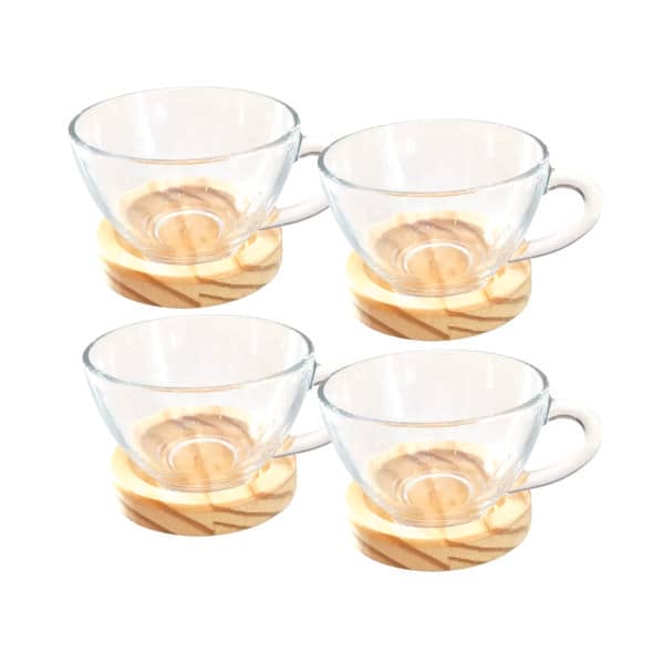 Kit de 4 Xícaras com Pires em Caixa de Madeira