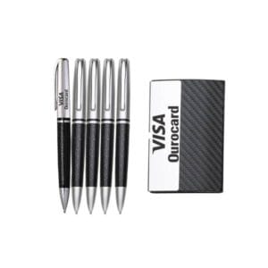 Kit 5 Canetas e Porta Cartão em Couro Sintético Brinde